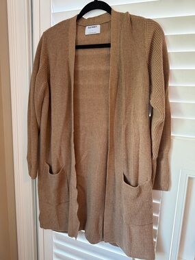 Old Navy Open-Front Long Cardigan Sweater in Tan